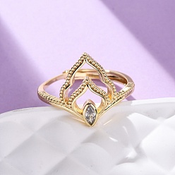 Настоящее золото 18K Регулируемые кольца для женщин с микропаве из латуни и кубическими цирконами, пожар, реальный 18 k позолоченный, 17 мм, внутренний диаметр: 19 мм