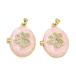 Бледно-Розовый Латунные подвески с микропаве из прозрачного кубического циркония, с эмалью, овал с подвесками в виде лапы, стойки покрытие, долговечный, реальный 18 k позолоченный, розовый жемчуг, 21.5x17x8 мм, отверстие : 4.5x2 мм