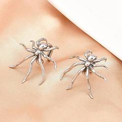 Античное Серебро 316 серьги-манжеты из хирургической нержавеющей стали в форме паука, античное серебро, 33x32.5 мм