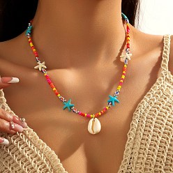 Разноцветный Летние пляжные натуральные ракушки подвески стеклянные бусины ожерелья для женщин, платина, красочный, 17.72 дюйм (45 см)