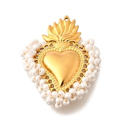 Античный Белый 304 подвески из нержавеющей стали, со стеклянными бисеринами, очарование священного сердца, реальный 18 k позолоченный, старинный белый, 44~44.5x34~35x7 мм, отверстие : 1.2 мм