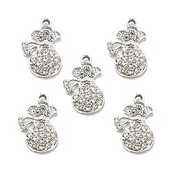 Crystal Alloy Rhinestone Pendants, Platinum Tone Money Bag Charms, Crystal, 21.5x14.5x3mm, Hole: 2.2mm