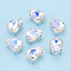 Хрусталь AB Пришить бусины монте из стразов, с настройками латуни, аксессуары для одежды, слеза, хрусталь AB, 10x7.2~7.9x4.9 мм, отверстие : 1 мм, около 1000 шт / упаковка