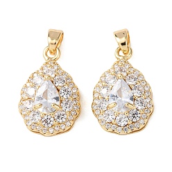 Золотой Латунные микро проложить кубического циркония подвески, слезинки, золотые, золотые, 19x12.5x8 мм, отверстие : 5x3 мм