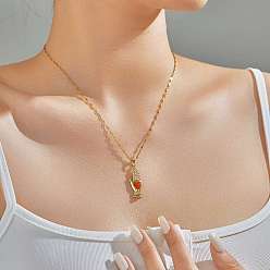 Красный Старинные латунные ожерелья с подвеской в виде руки с эмалью «Хамса», с четким кубического циркония, золотые, красные, 15.75 дюйм (40 см)