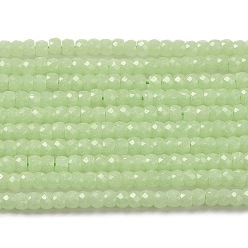 Бледно-Зеленый Синтетические светящиеся бусины, граненые, баррель, светится в темноте, бледно-зеленый, 3x2 мм, отверстие : 0.6 мм, около 156 шт / нитка, 14.17 дюйм (36 см)