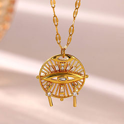 Evil Eye 304 Colliers pendentifs en acier inoxydable avec strass en cristal, or, mauvais œil, 14.96 pouce (38 cm), pendentif: 18x19 mm