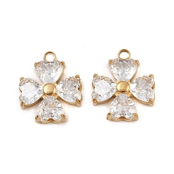 Прозрачный 304 микро нержавеющей стали прокладывать Цирконом подвески, клевер амулеты, реальный 18 k позолоченный, ионное покрытие (ip), прозрачные, 14x12x3.5 мм, отверстие : 1.6 мм