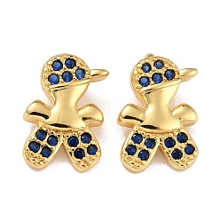 Echt 18 k vergoldet Messing Micro Pave Dunkelblauer Zirkonia Charms, cadmiumfrei und bleifrei, Junge, echt 18 k vergoldet, 12.5x8x4 mm, Bohrung: 1 mm