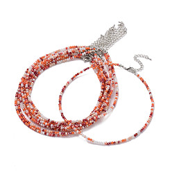 Orange Foncé Collier de perles de verre rondelle à facettes pour femme, avec des agrafes en alliage, orange foncé, 16.14 pouce (41 cm), 3mm