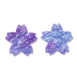Dark Violet Acrylic Disc Big Pendants, with Glitter Powder, Imitation Gemstone Style, Sakura, Dark Violet, 49x49x2~2.5mm, Hole: 2.8mm