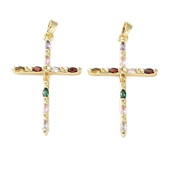 Настоящее золото 18K Подвески из латуни с паве из цветного кубического циркония, корс прелести, реальный 18 k позолоченный, 38x23.5x3.5 мм, отверстие : 3.5x2 мм