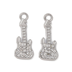 Платина Подвески из сплава , с хрусталя стразами, гитарный шарм, платина, 31x12x2 мм, отверстие : 3 мм