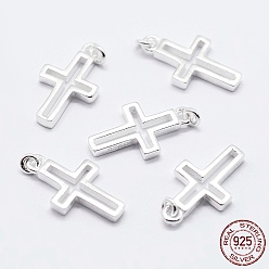 Silver 925 Sterling Silver Pendants, Cross Charms, with 925 Stamp, Silver, 12.5x7x1.4mm, Hole: 1.8mm