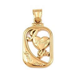 Настоящее золото 18K 304 Подвески из нержавеющей стали с ионным покрытием (IP), прямоугольник с сердцем и словом «люблю тебя», реальный 18 k позолоченный, 35x20x2.5 мм, отверстие : 5.5x7.8 мм