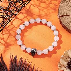 Белый Эластичные браслеты из натурального малайзийского нефрита, череп, с 304 из нержавеющей стали бусы, белые, внутренний диаметр: 2-1/8 дюйм (5.5 см)