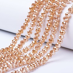 Сэнди Коричневый Стеклянные бусины с гальваническим покрытием , имитация нефрита, с покрытием платиным, граненые, рондель, песчаный коричневый, 4x3 мм, отверстие : 0.4 мм, около 123~127 шт / нитка, 16.5~16.9 дюйм (42~43 см)