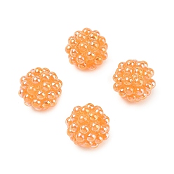 Orange Opaque Acrylic Beads, Berry Besds, Round, with ABS Simulated Pearl, AB Color Plated, Orange, 20x19~19.5mm, Hole: 3mm
