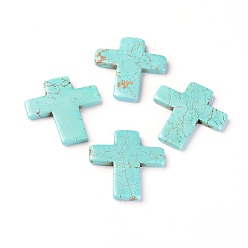 Turquoise Natural Howlite Cabochons, Dyed, Cross, Turquoise, 33x33x4mm