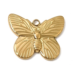 Real 18K Gold Plated 304 Stainless Steel Pendants, Butterfly Charms, Ion Plating(IP), Real 18K Gold Plated, 15x18.5x2.5mm, Hole: 1.6mm