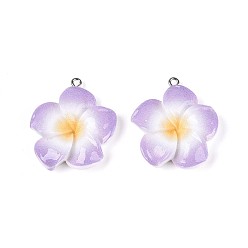 Лиловый Непрозрачные подвески смолы, цветок с платиновой железной петлей, сирень, 34~35x30~31.5x7.5~8 мм, отверстие : 2 мм