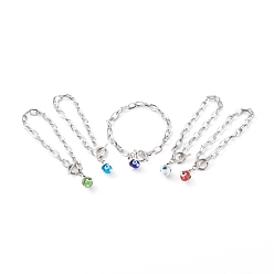 Stainless Steel Color Lampwork Charm Bracelets, with 304 Stainless Steel Cable Chains and Alloy Charms, Witch Hat with Evil Eye, Mixed Color, Stainless Steel Color, 8-1/8 inch(20.5cm)