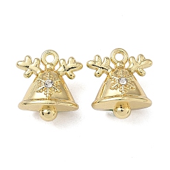 Christmas Bell Рождественские подвески из сплава с кристаллами и стразами, без свинца и без кадмия, золотые, Рождественский колокольчик, 13x12x8.5 мм, отверстие : 1.3 мм