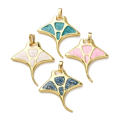 (52) Непрозрачная лаванда Латунь эмаль подвески, очарование манты, долговечный, стойки покрытие, без кадмия и без свинца, реальный 18 k позолоченный, разноцветные, 29x28x3 мм, отверстие : 6x3.5 мм