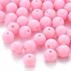 Pearl Pink Opaque Acrylic Beads, Round, Pearl Pink, 8x7mm, Hole: 2mm, about 1745pcs/500g