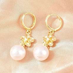 Настоящее золото 18K Серьги-кольца из латуни в виде цветов ко Дню святого Валентина, с абс пластмассовой имитационной жемчужиной, без кадмия и без свинца, долговечный, стойки покрытие, реальный 18 k позолоченный, 44.5x11.5 мм