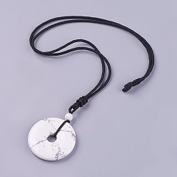 Говлит Регулируемые ожерелья с подвесками из говлита, с нейлоновой кражей, пончик / пи-диск, 23.6 дюйм ~ 24.8 дюйм (60~63 см), пончик: 40x6~9 мм