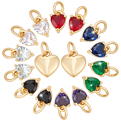 (52) Непрозрачная лаванда 16 шт. 8 стили латунные микро-паве кубические циркониевые подвески, долговечный, реальный 18 k позолоченный, сердце, с целью перехода в кольце, разноцветные, 8~10x5~9x3.5 мм, отверстие : 3 мм, 2 шт / стиль