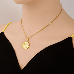 Настоящее золото 18K 304 Женские ожерелья с подвесками в виде диска из нержавеющей стали в виде луны и солнца, реальный 18 k позолоченный, 17.72 дюйм (45 см)