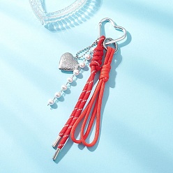 Красный Подвески из полиэстерового и спандексового шнура, с сердцем 316 подвески-медальоны из нержавеющей стали и алюминиевые застежки-карабины, красные, 214 мм