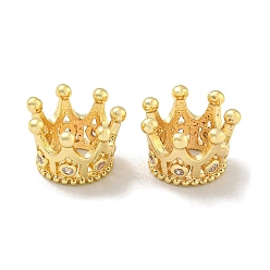 Light Gold Латуни кубического циркония европейские шарики, бусины с большим отверстием, долговечный, без свинца и без кадмия, корона, золотой свет, 9x7 мм, отверстие : 5.5 мм