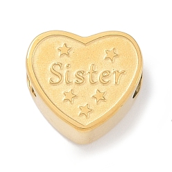Золотой 304 из нержавеющей стали европейские шарики, бусины с большим отверстием, сердце со словом сестры, золотые, 10.5x12x6 мм, отверстие : 4.5 мм