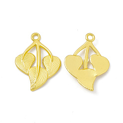 Matte Gold Color Rack Plating Alloy Pendants, Cadmium Free & Lead Free & Nickle Free, Leaf Charms, Matte Gold Color, 31x22.5x3mm, Hole: 2mm