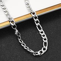 Нержавеющая Сталь Цвет Устойчивые к потускнению модные 304 ожерелья из нержавеющей стали Figaro для мужчин, с карабин-лобстерами , цвет нержавеющей стали, 21.65 дюйм (55 см) x 6 мм