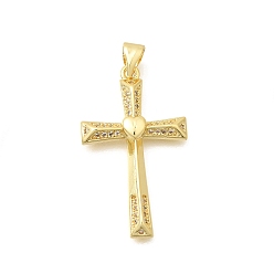 Настоящее золото 18K Латунные микропаве прозрачные подвески с фианитом, крест прелести, реальный 18 k позолоченный, 31x18.5x3.5 мм, отверстие : 2.5x4 мм