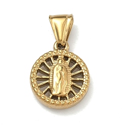 Real 20K Gold Plated Религиозные 304 подвески из нержавеющей стали, плоский круглый с шармом Девы Марии, ионное покрытие (ip), долговечный, реальный 20 k позолоченный, 20.5x17x5.5 мм, отверстие : 4x7 мм