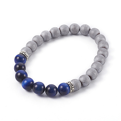 Lapislazuli Natürliche Lapislazuli-Stretcharmbänder (gefärbt und erhitzt)., mit Legierungsabstandshalterperlen und galvanisieren nichtmagnetische synthetische Hämatitperlen, 2-1/4 Zoll (5.7 cm)