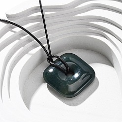 (RRHB277) Кристалл на подкладке из медово-бежевого цвета Натуральный индийский агат квадратные подвески черные шнуры из искусственной кожи ожерелья, 27.24 дюйм (69.2 см)