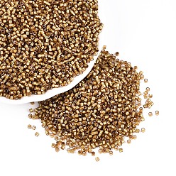 (932FM) Темно-синий аква-матовый с подкладкой Бисер из стекла , серебряная линия, цилиндр, темно-золотистые, 2x1.5 мм, отверстие : 1.4 мм, Около 50398 шт / фунт