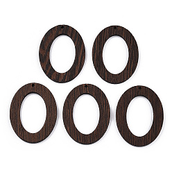 Coconut Brown Natural Wenge Wood Pendants, Undyed, Oval Ring Charms, Coconut Brown, 50x38x3.5mm, Hole: 2mm