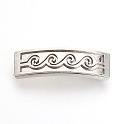 Stainless Steel Color Tarnish Resistant 201 Stainless Steel Slide Charms, Polished, Rectangle, Stainless Steel Color, 42x12x5.5~6mm, Hole: 10x3mm