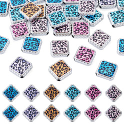 Mixed Color 30Pcs UV Plating Printed Opaque Acrylic Beads, Square with Leopard Print, Mixed Color, 22x22x6mm, Hole: 3mm