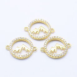 Золотой Латунные микро проложить кубических ссылки циркония, прозрачные, без свинца, без никеля и без кадмия, полый плоский круглый с горным, золотые, 12x15.5x2 мм, отверстие : 1 мм