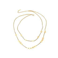 Настоящее золото 14K 304 двухслойные колье из нержавеющей стали, плоские круглые звенья ожерелья для женщин, ионное покрытие (ip), долговечный, реальный 14 k позолоченный, 17.72 дюйм (45 см)