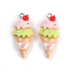 Ice Cream Подвески из смолы, с железной платиной петлей, мороженое, 34x16x8.5 мм, отверстие : 2 мм
