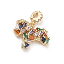 Chapado en Oro Real 18K Latón pavimenta colgantes de circonio cúbico, coloridos amuletos de caballos, real 18 k chapado en oro, 17x19.5x5 mm, agujero: 2 mm